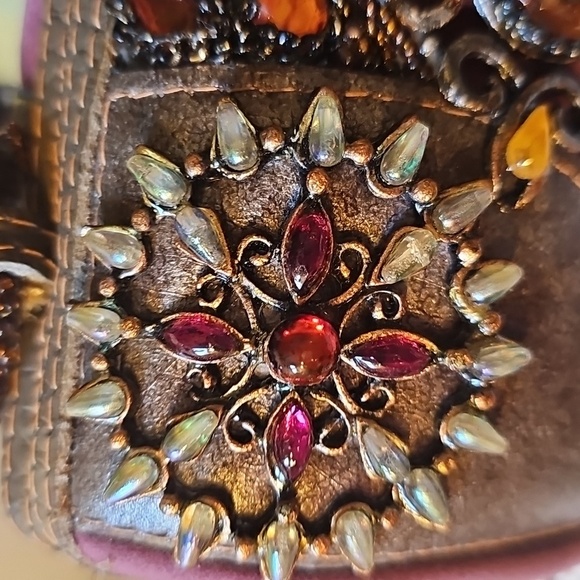 Vintage Mary Frances Stone Embellished Pink and Brown Women's Evening Clutch - Picture 3 of 16